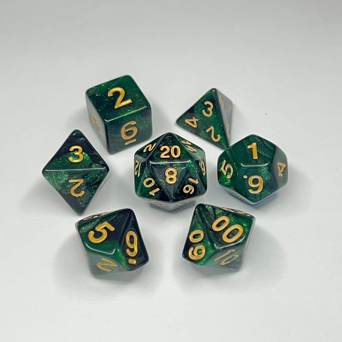 Polyhedral Dice Set - Gold - Glitter - Green/Black