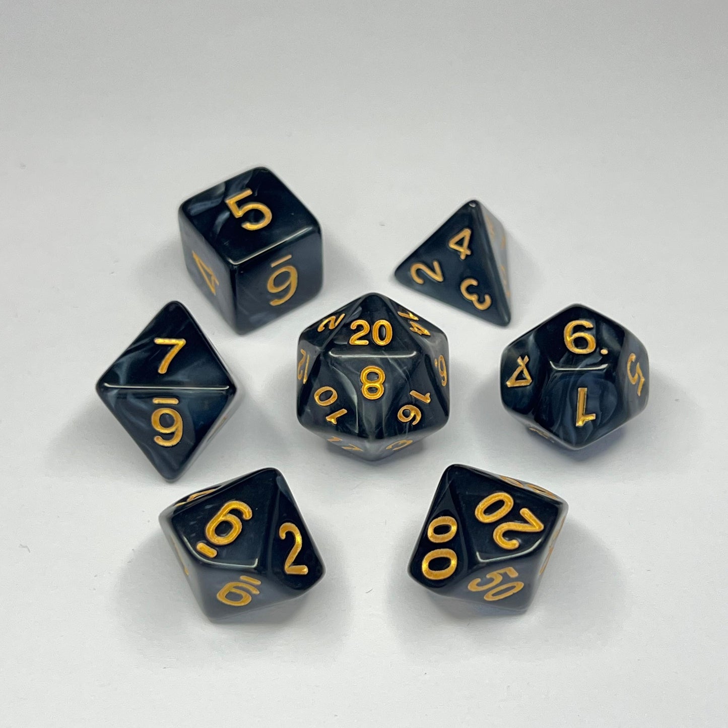 Polyhedral Dice Set - Gold - Swirl - Black