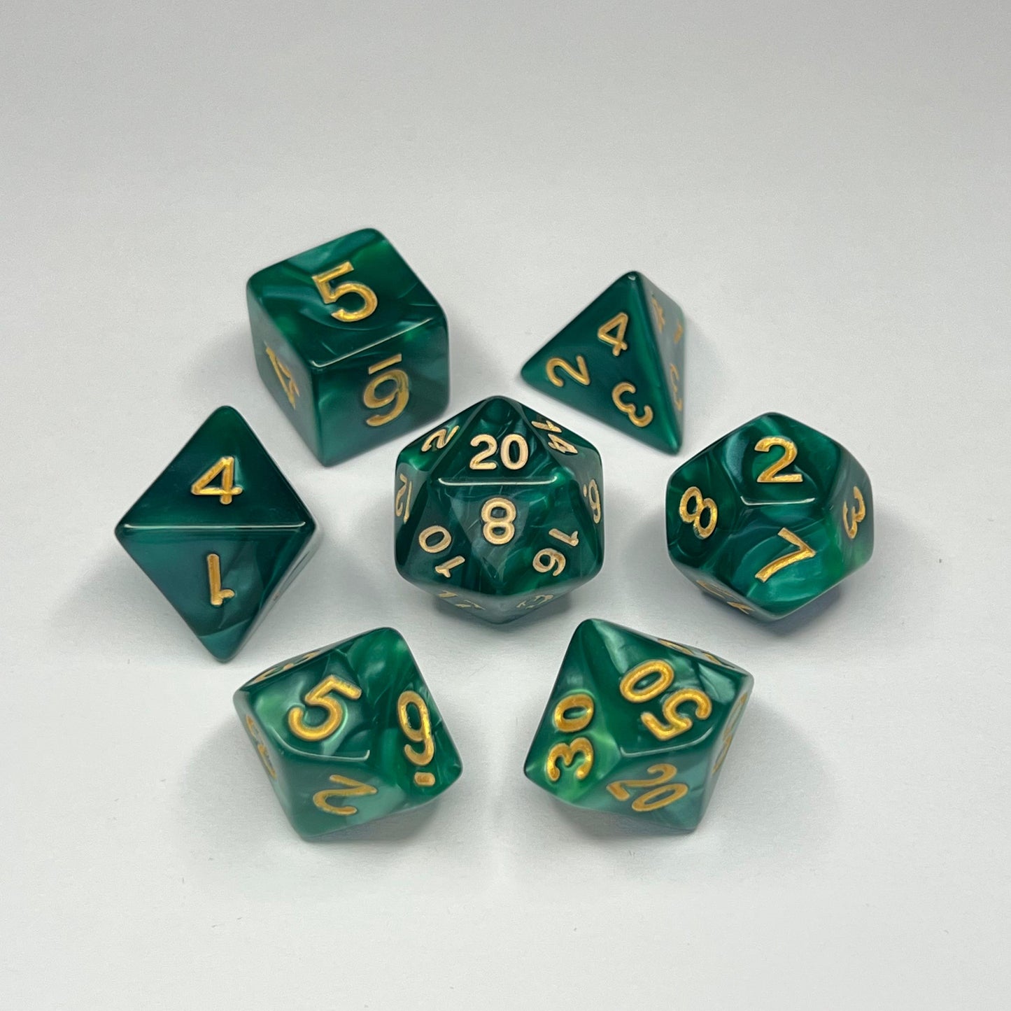 Polyhedral Dice Set - Gold - Swirl - Dark Green