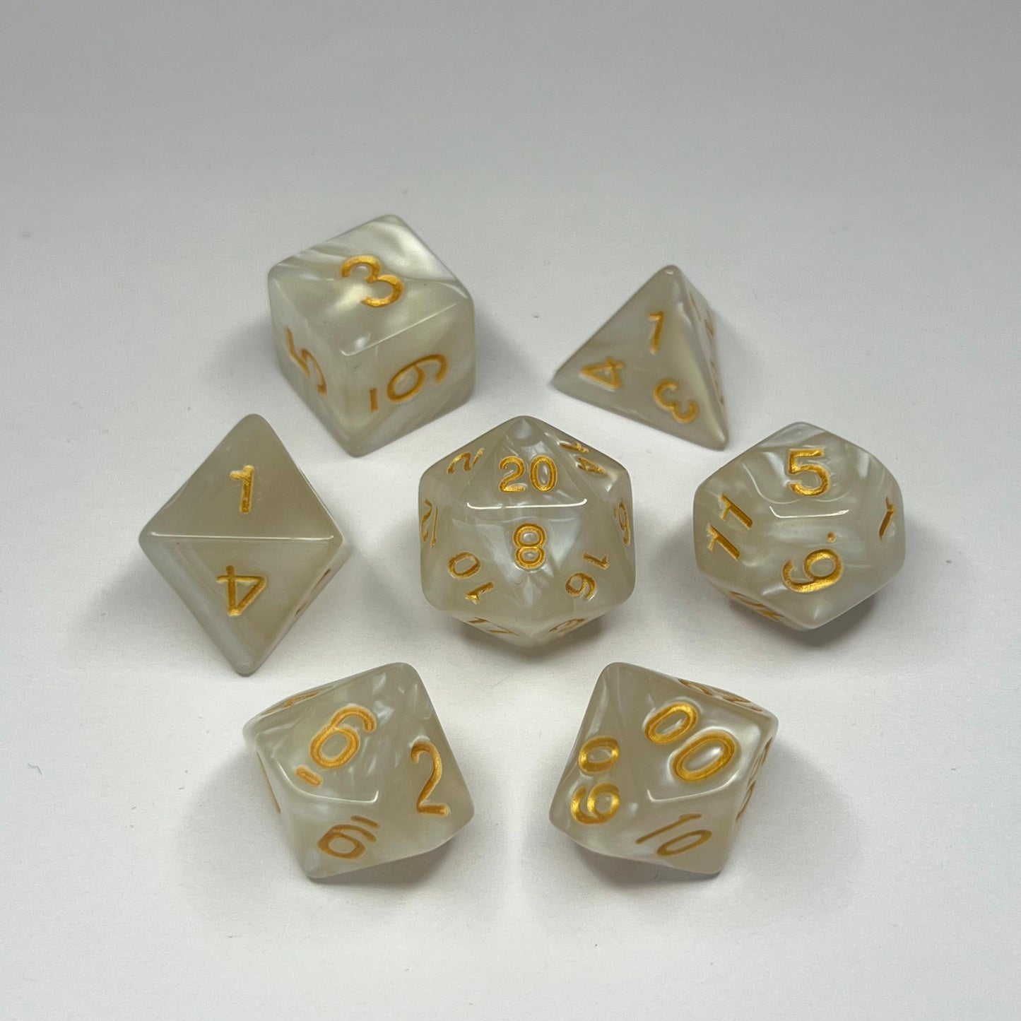 Polyhedral Dice Set - Gold - Swirl - Pearl