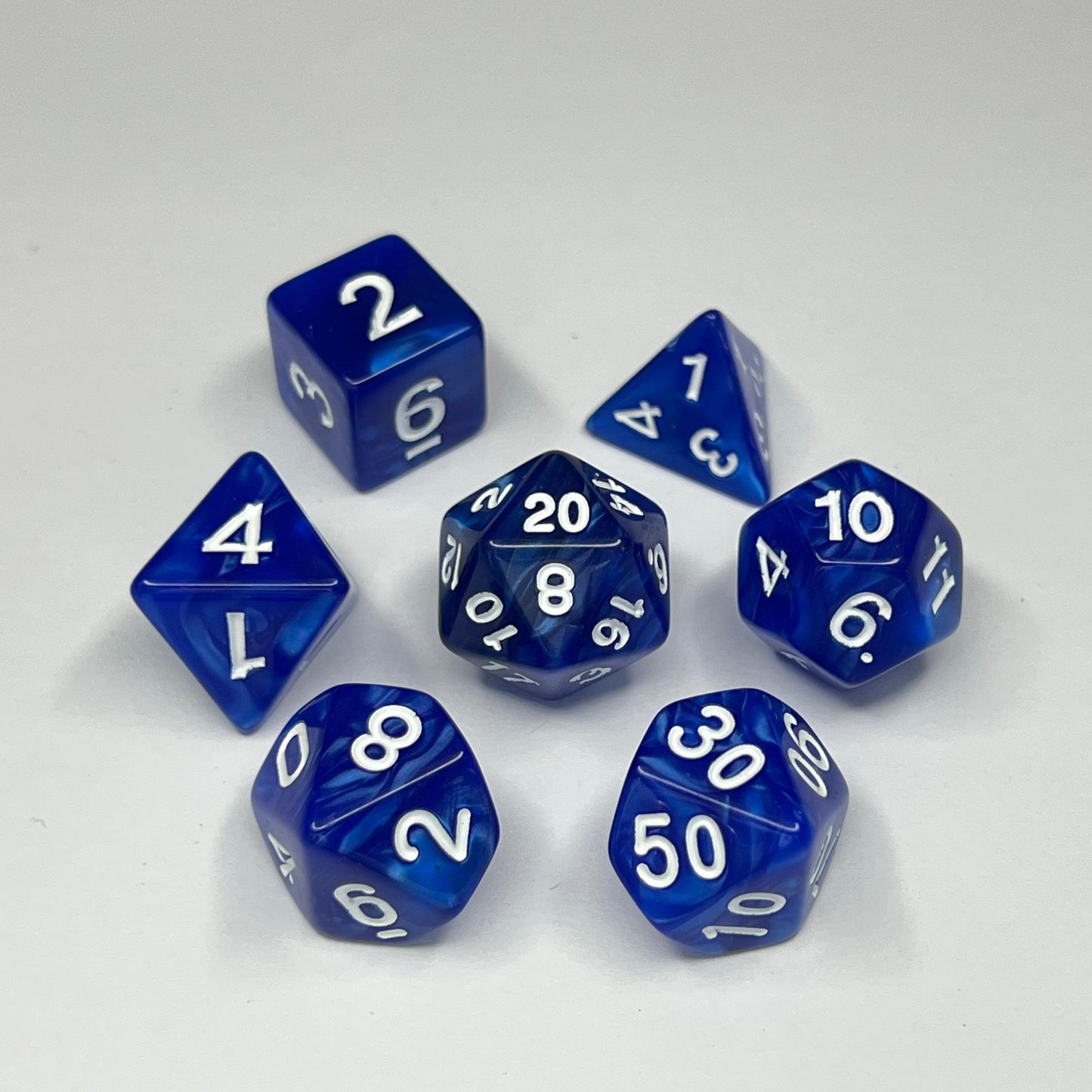Polyhedral Dice Set - White - Swirl - Blue