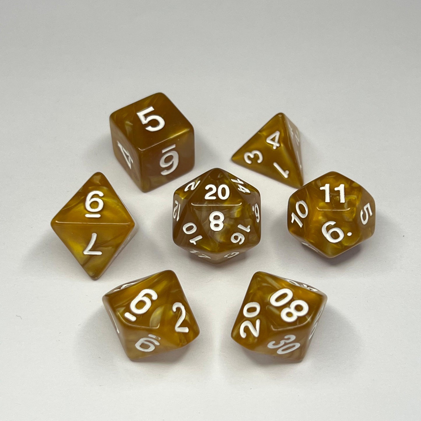 Polyhedral Dice Set - White - Swirl - Gold