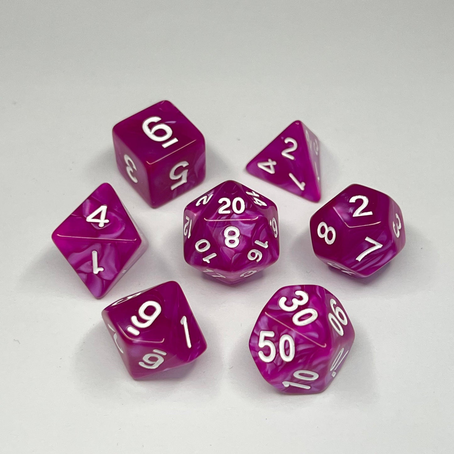 Polyhedral Dice Set - White - Swirl - Pink