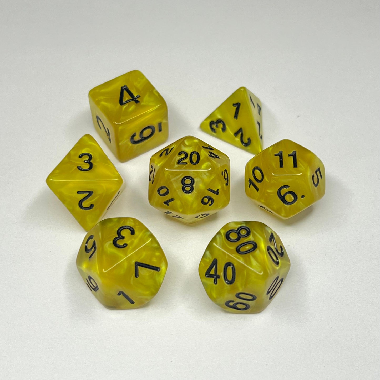 Polyhedral Dice Set - Black - Swirl - Yellow