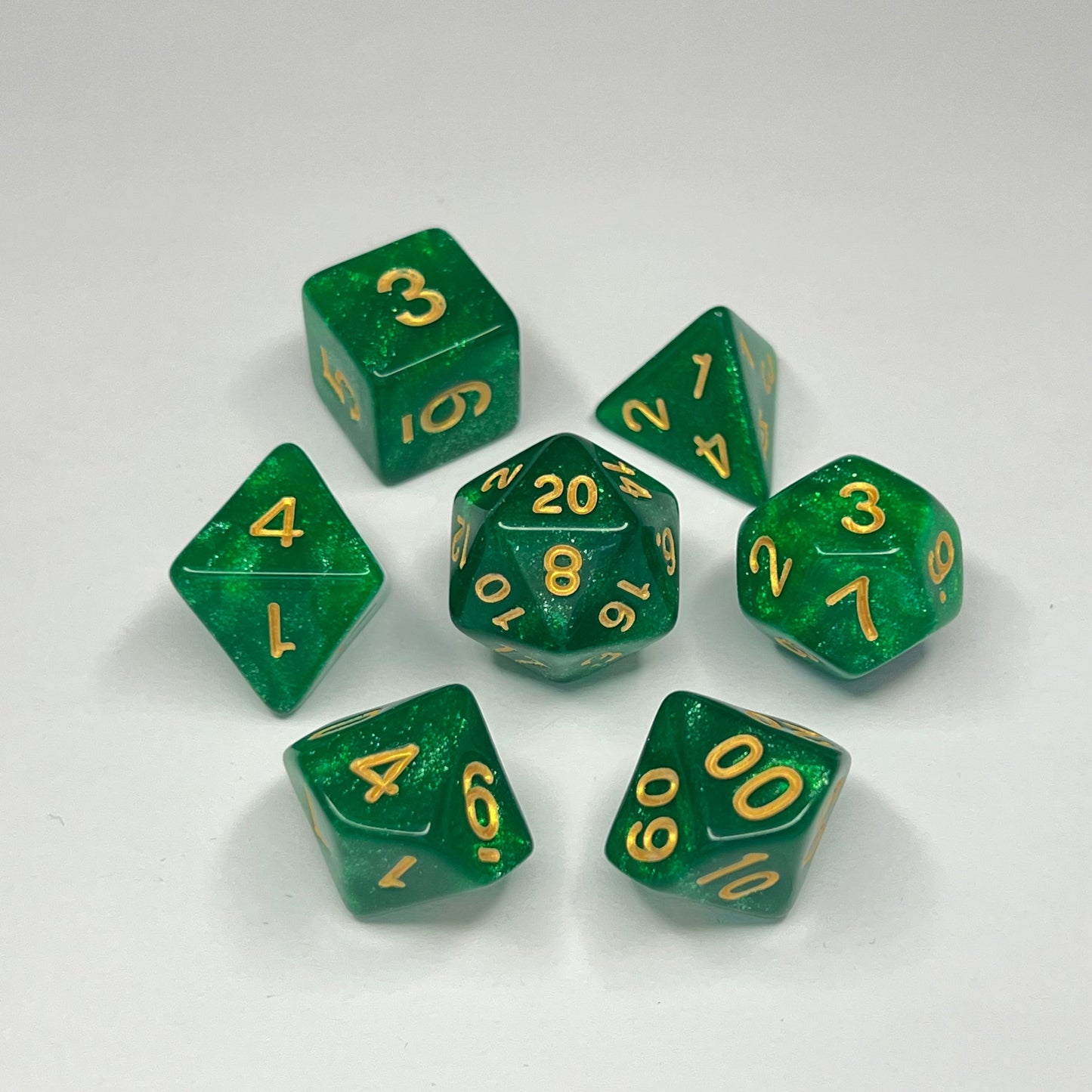 Polyhedral Dice Set - Gold - Glitter - Green