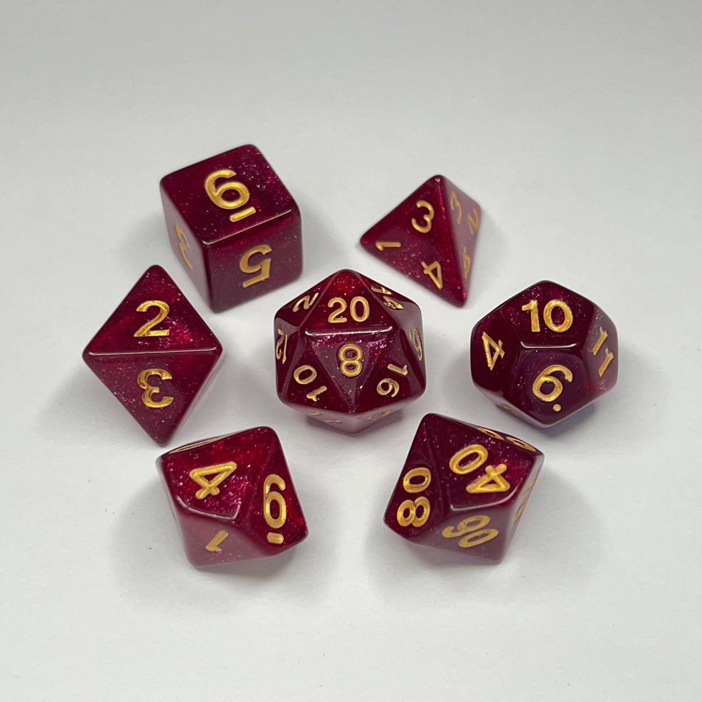 Polyhedral Dice Set - Gold - Glitter - Red