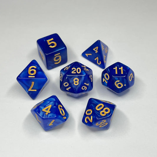Polyhedral Dice Set - Gold - Swirl - Blue