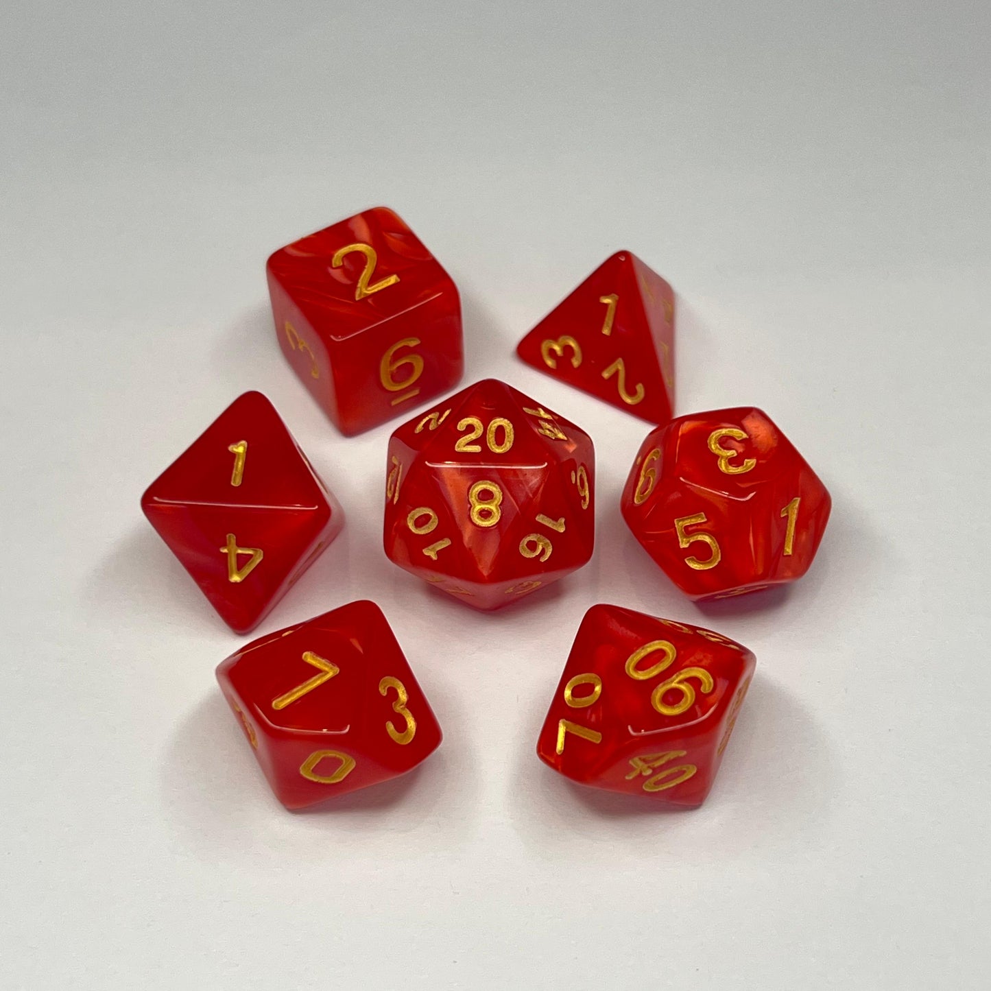 Polyhedral Dice Set - Gold - Swirl - Orangy Red