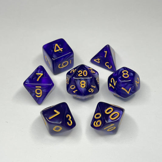 Polyhedral Dice Set - Gold - Swirl - Purple
