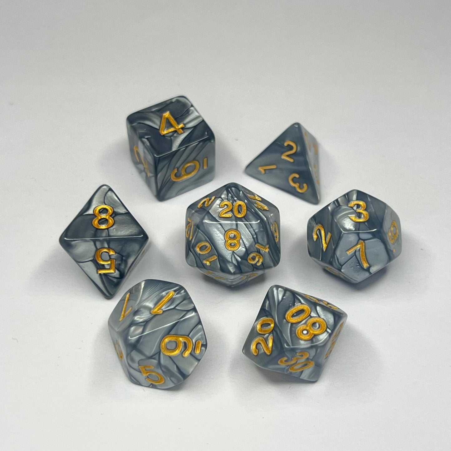 Polyhedral Dice Set - Gold - Swirl - Silver