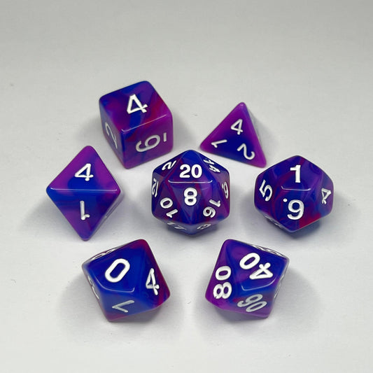 Polyhedral Dice Set - White - Swirl - Blue/Pink
