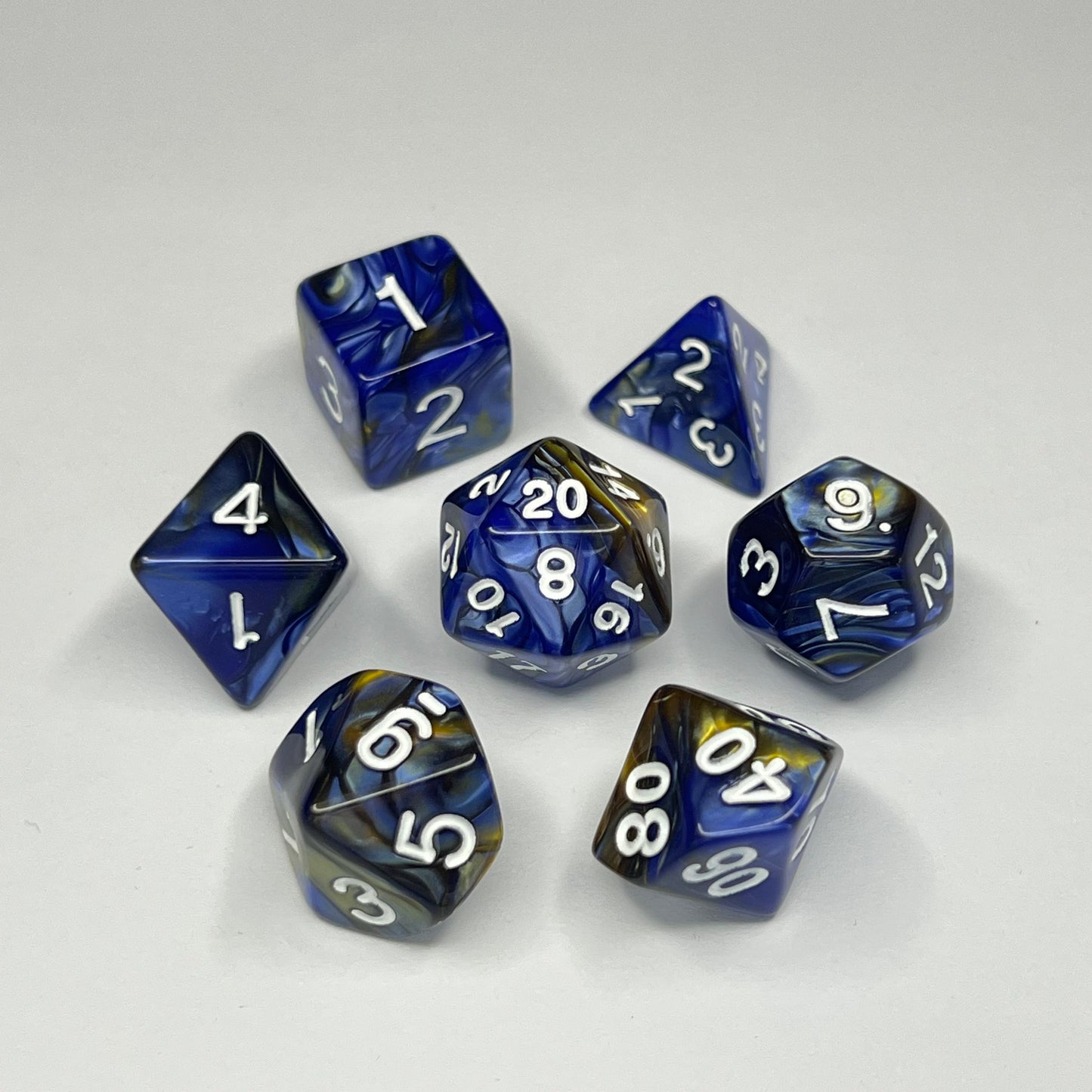 Polyhedral Dice Set - White - Swirl - Brown/Blue