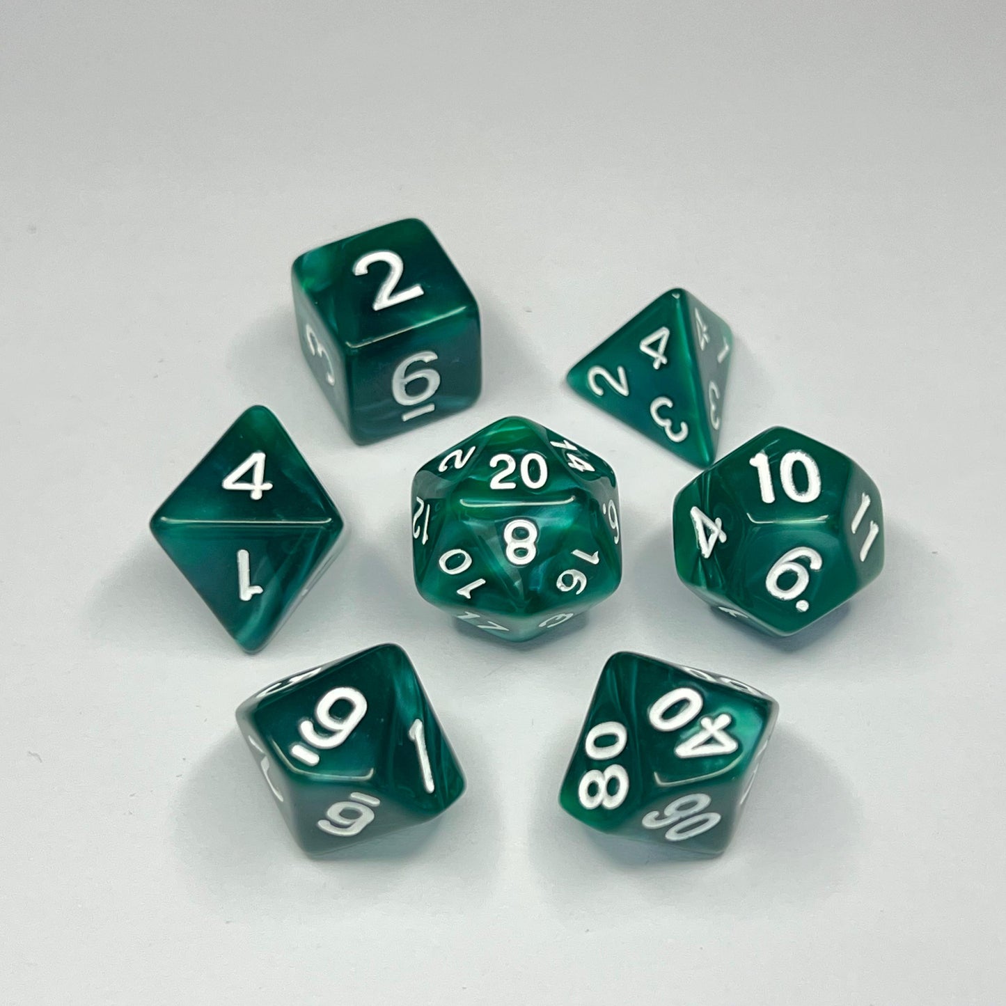 Polyhedral Dice Set - White - Swirl - Dark Green