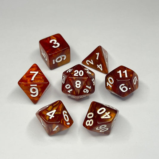 Polyhedral Dice Set - White - Swirl - Orange