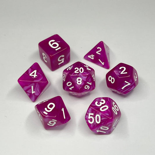 Polyhedral Dice Set - White - Swirl - Pink